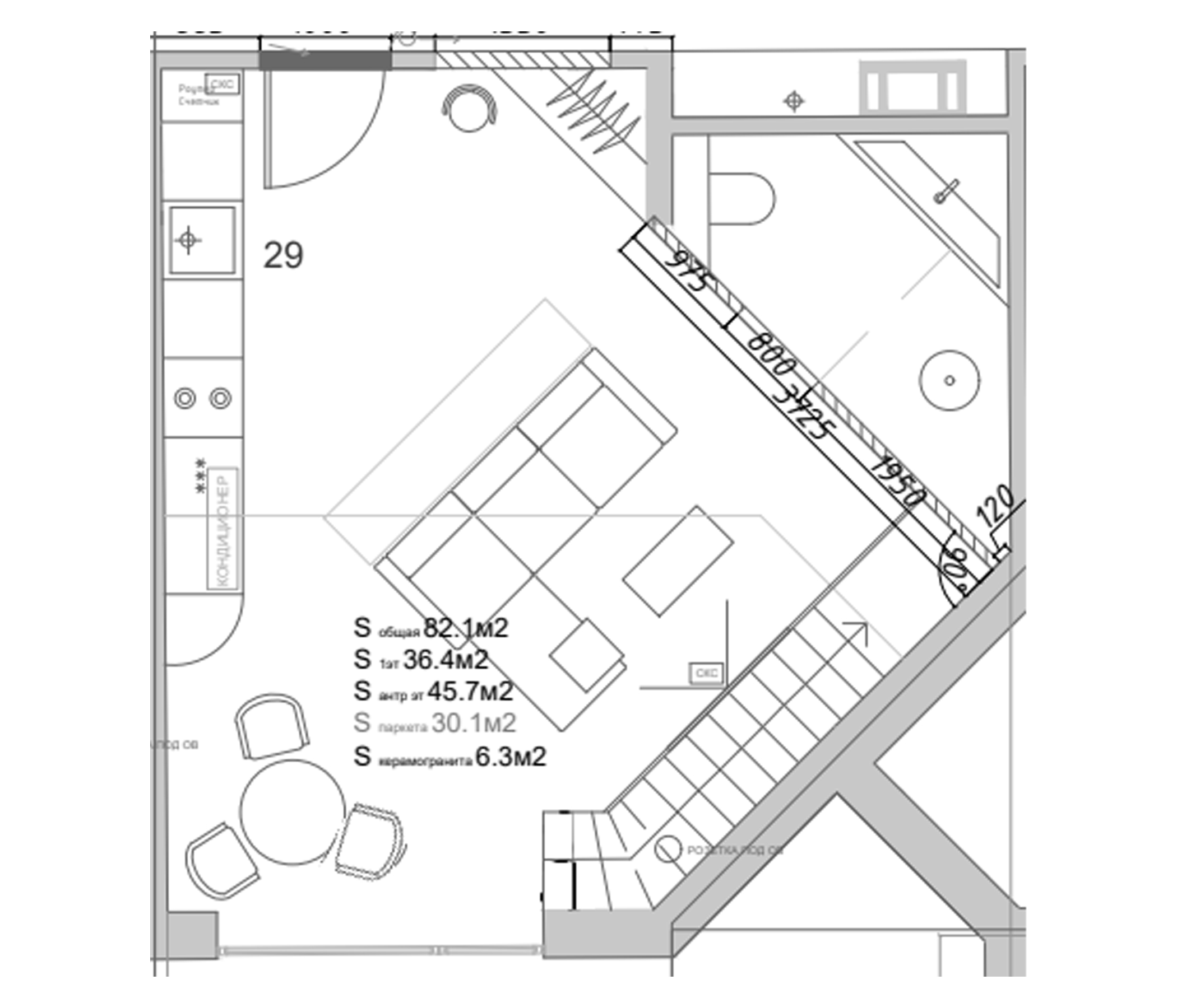 Планировка — Yard Residence, 1-комн., 80 м²