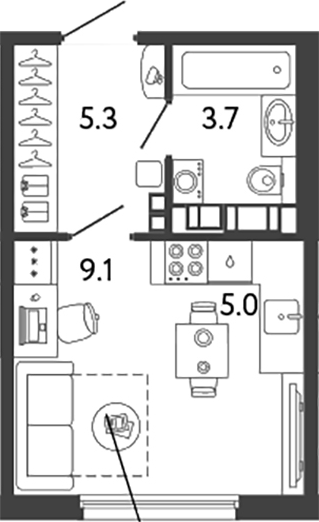 Планировка — Гений, Студия, 23 м²