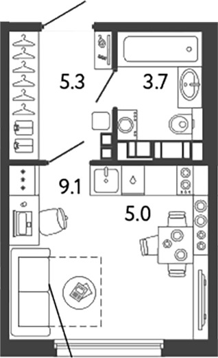 Планировка — Гений, Студия, 23 м²