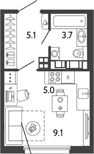 Планировка — Гений, Студия, 23 м²