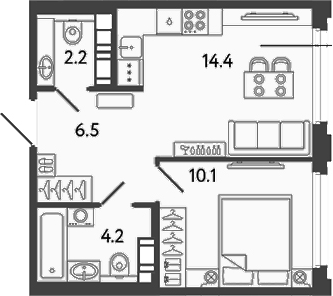 Планировка — Гений, 1-комн., 37 м²