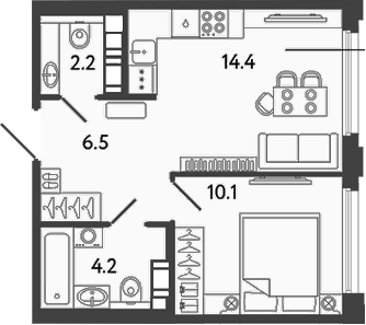 Планировка — Гений, 1-комн., 37 м²
