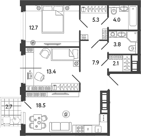 Планировка — Гений, 3-комн., 68 м²