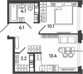 Планировка — Гений, 1-комн., 36 м²