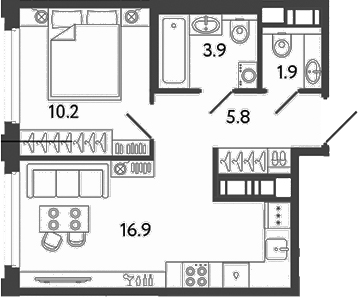 Планировка — Гений, 2-комн., 39 м²