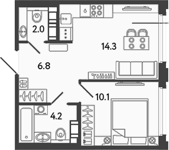 Планировка — Гений, 1-комн., 37 м²