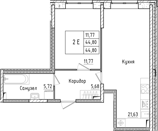 Планировка — Аквилон РекаПарк, 2-комн., 45 м²