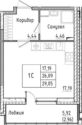 Планировка — Аквилон РекаПарк, Студия, 26 м²