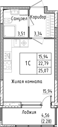 Планировка — Аквилон РекаПарк, Студия, 23 м²