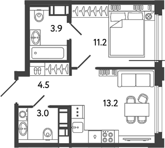 Планировка — Гений, 1-комн., 36 м²
