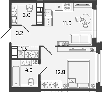 Планировка — Гений, 1-комн., 36 м²