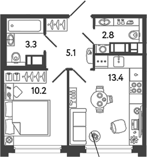 Планировка — Гений, 1-комн., 35 м²