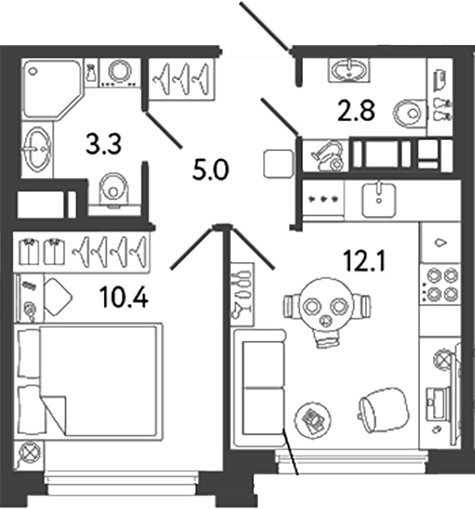 Планировка — Гений, 1-комн., 34 м²