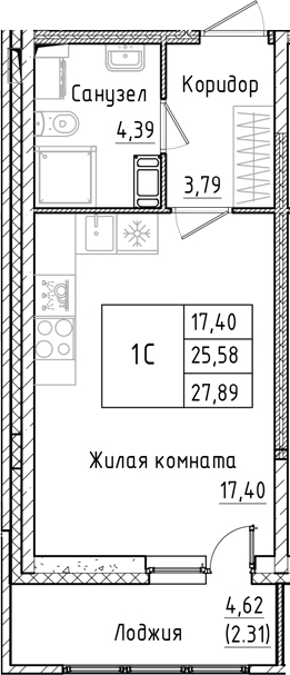 Планировка — Аквилон РекаПарк, Студия, 26 м²