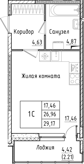 Планировка — Аквилон РекаПарк, Студия, 27 м²