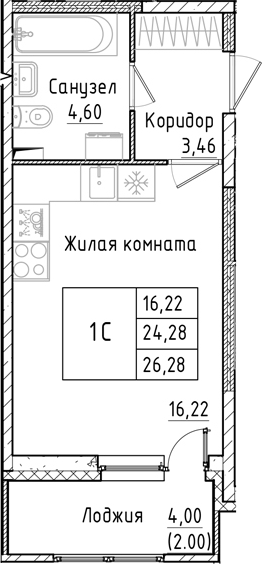 Планировка — Аквилон РекаПарк, Студия, 24 м²