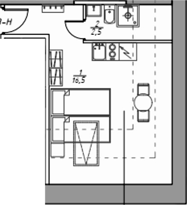 Планировка — Отель «Константин» (Заслонова, 8), Студия, 19 м²