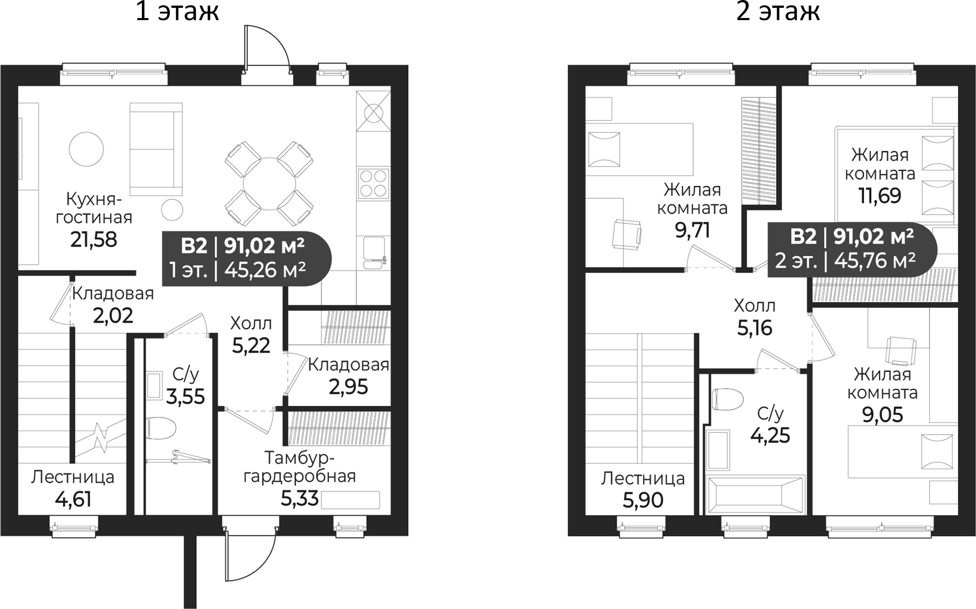 Планировка — СветЛО, 3-комн., 91 м²