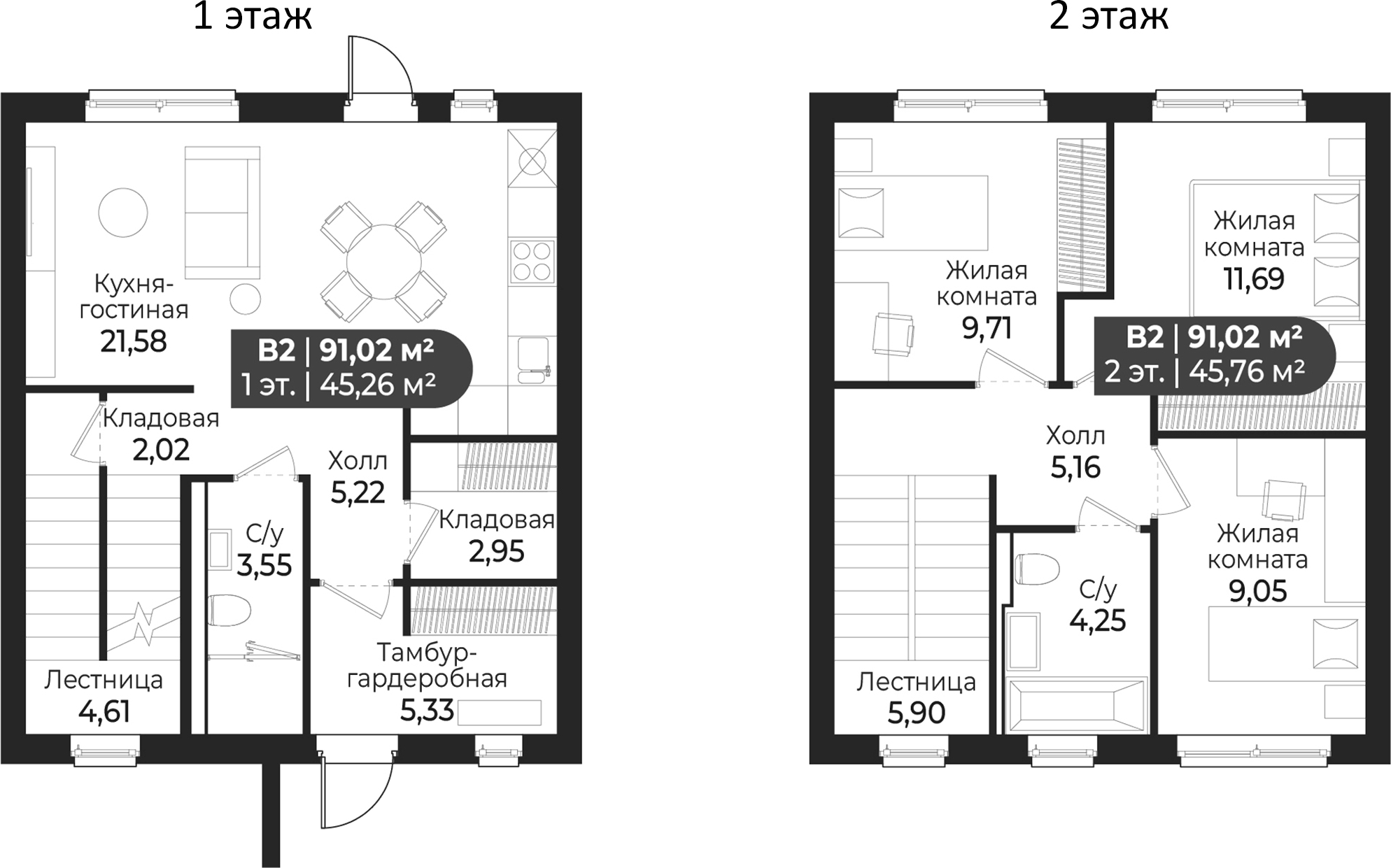 Планировка — СветЛО, 3-комн., 91 м²