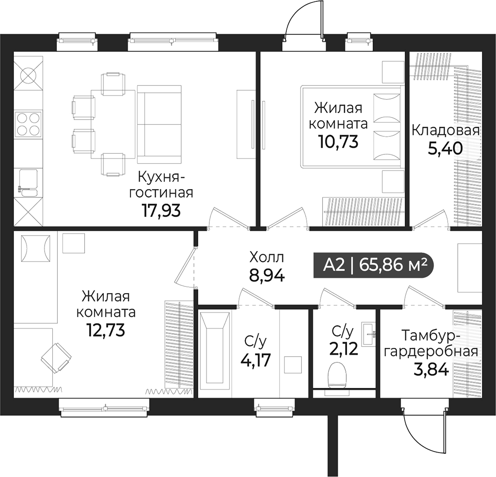 Планировка — СветЛО, 2-комн., 66 м²