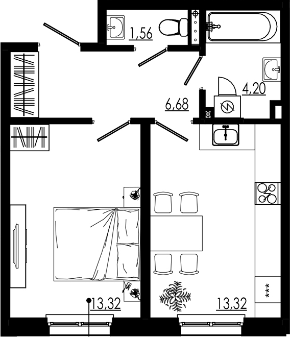 Планировка — LIBERTY DOM, 1-комн., 39 м²