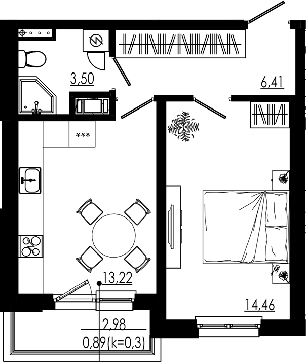 Планировка — LIBERTY DOM, 1-комн., 38 м²