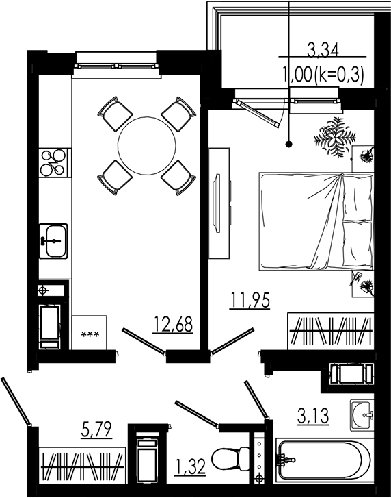 Планировка — LIBERTY DOM, 1-комн., 35 м²