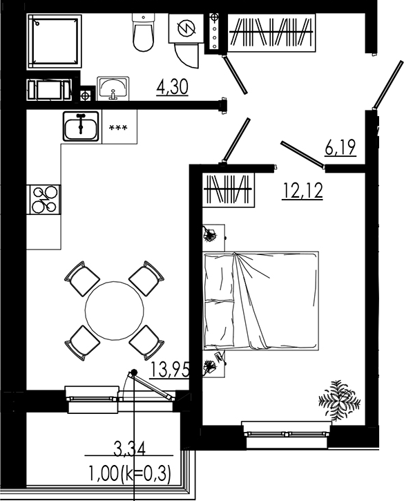 Планировка — LIBERTY DOM, 1-комн., 37 м²