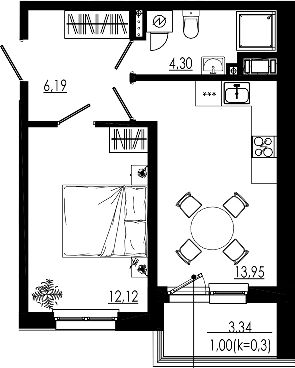 Планировка — LIBERTY DOM, 1-комн., 37 м²