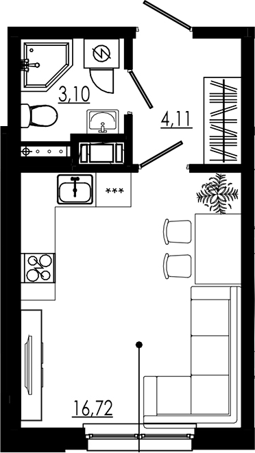 Планировка — LIBERTY DOM, Студия, 24 м²