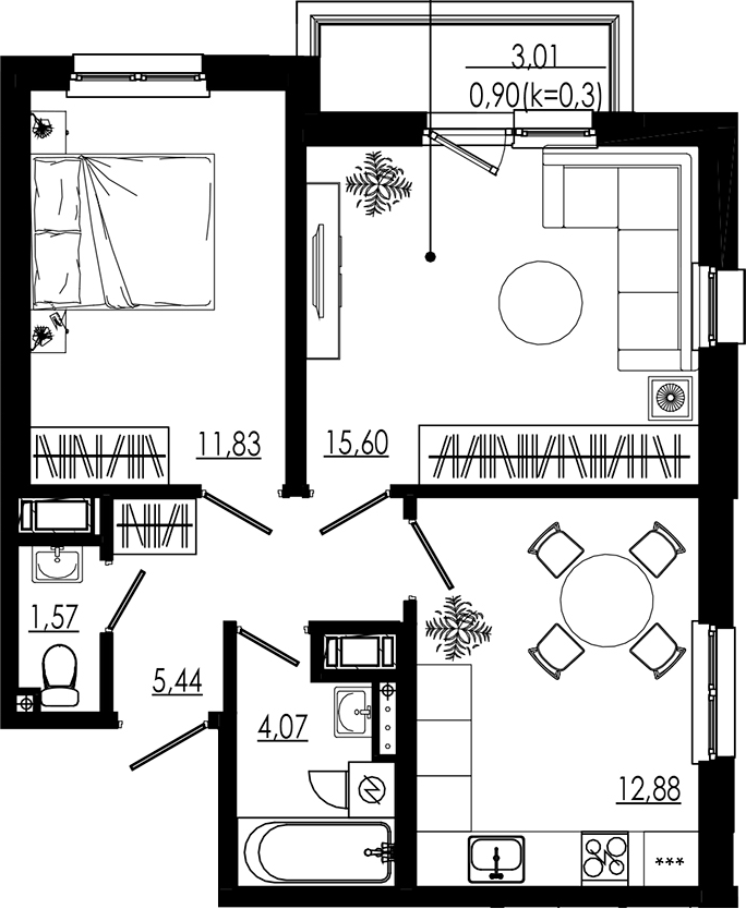 Планировка — LIBERTY DOM, 2-комн., 51 м²