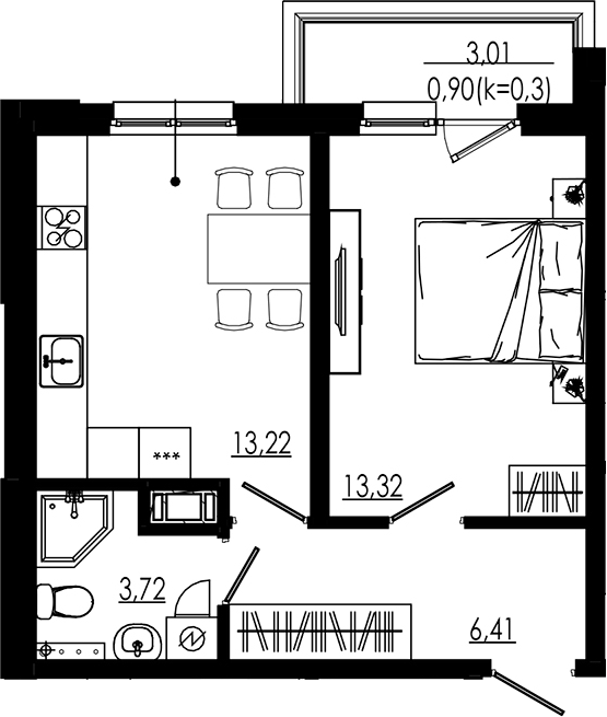 Планировка — LIBERTY DOM, 1-комн., 37 м²
