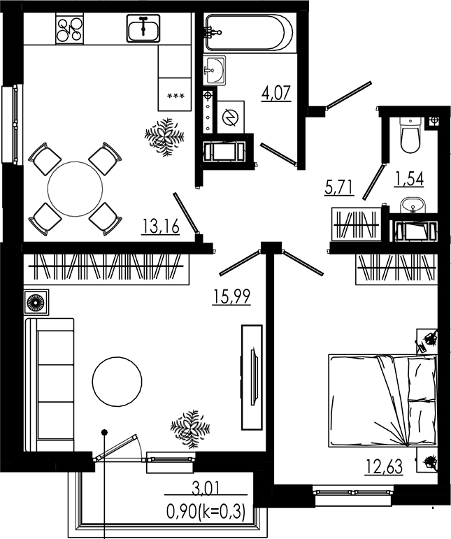 Планировка — LIBERTY DOM, 2-комн., 53 м²