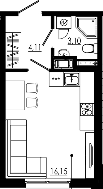 Планировка — LIBERTY DOM, Студия, 23 м²