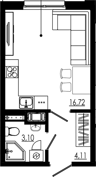 Планировка — LIBERTY DOM, Студия, 24 м²