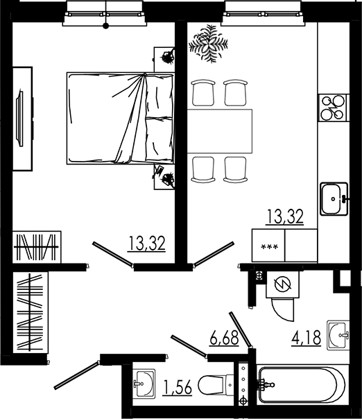 Планировка — LIBERTY DOM, 1-комн., 39 м²
