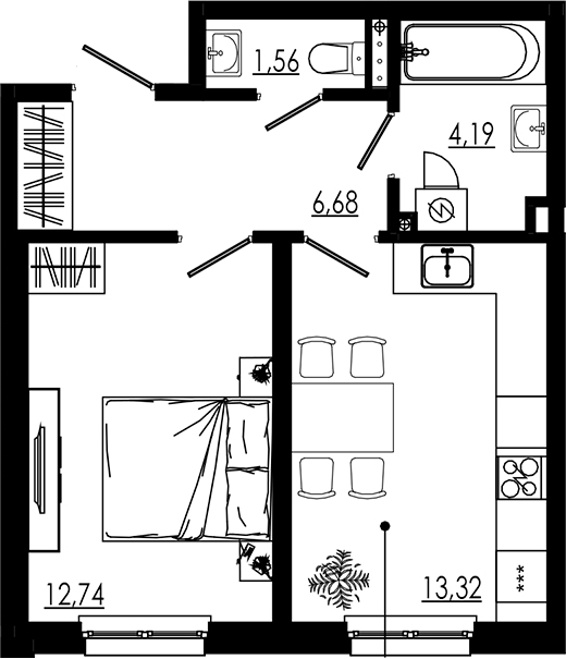 Планировка — LIBERTY DOM, 1-комн., 39 м²