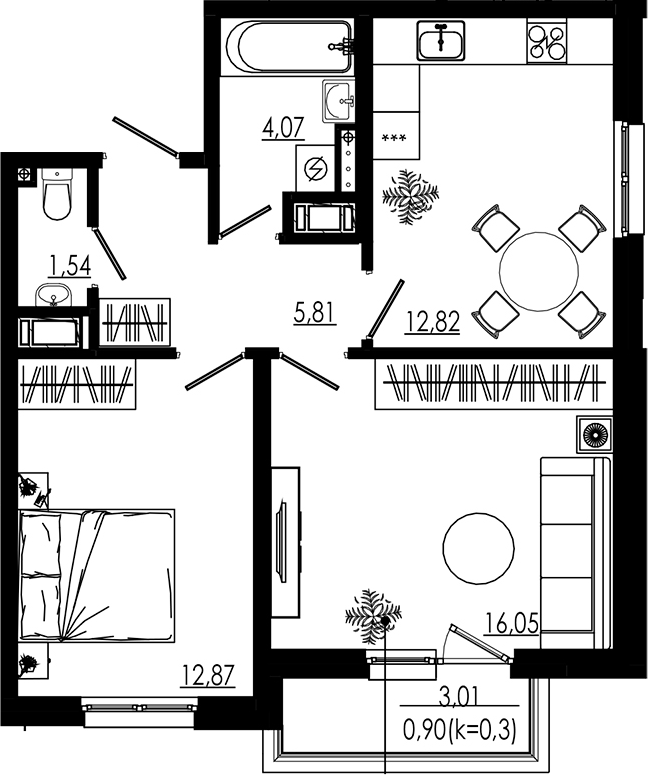 Планировка — LIBERTY DOM, 2-комн., 53 м²