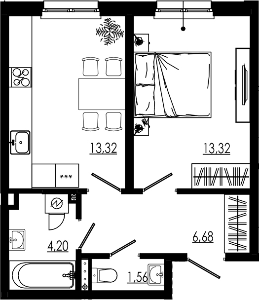 Планировка — LIBERTY DOM, 1-комн., 39 м²