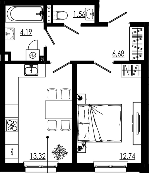 Планировка — LIBERTY DOM, 1-комн., 39 м²