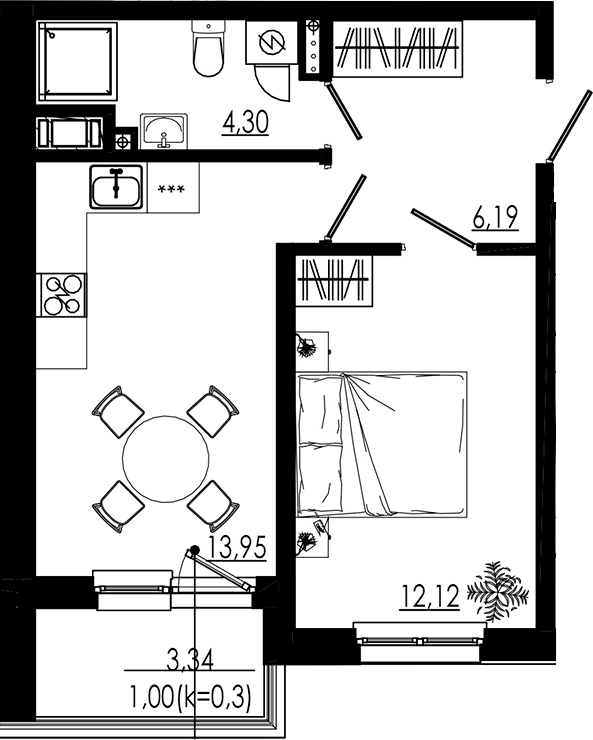 Планировка — LIBERTY DOM, 1-комн., 37 м²
