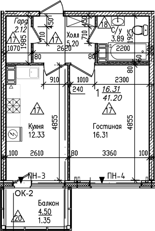 Планировка — УЮТ, 1-комн., 40 м²