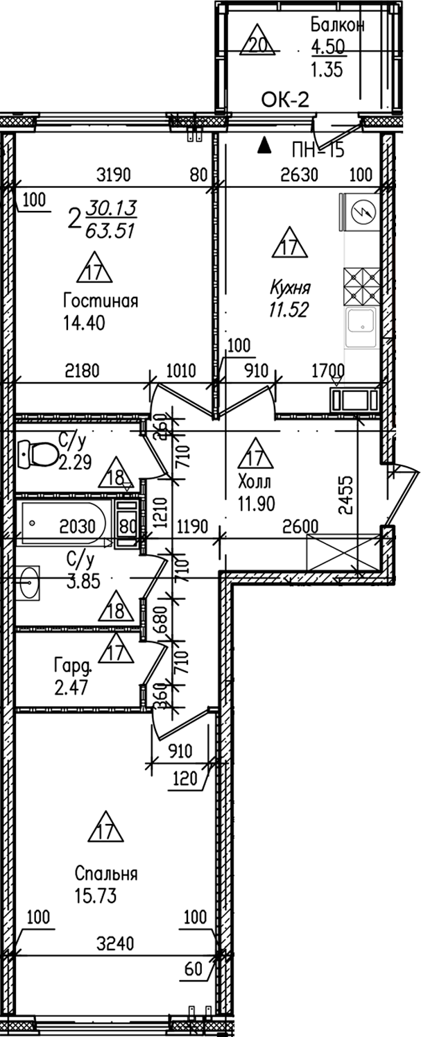 Планировка — УЮТ, 2-комн., 62 м²
