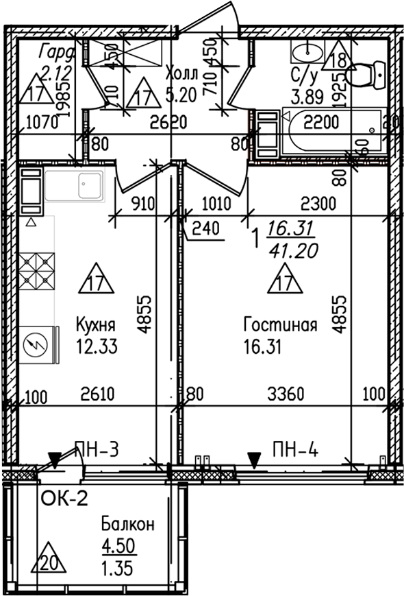 Планировка — УЮТ, 1-комн., 40 м²
