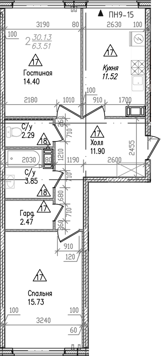 Планировка — УЮТ, 2-комн., 62 м²