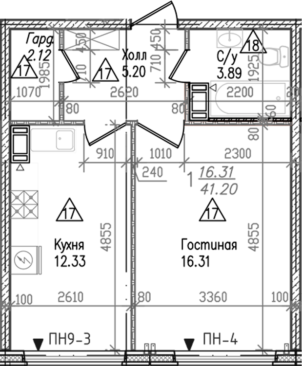 Планировка — УЮТ, 1-комн., 40 м²