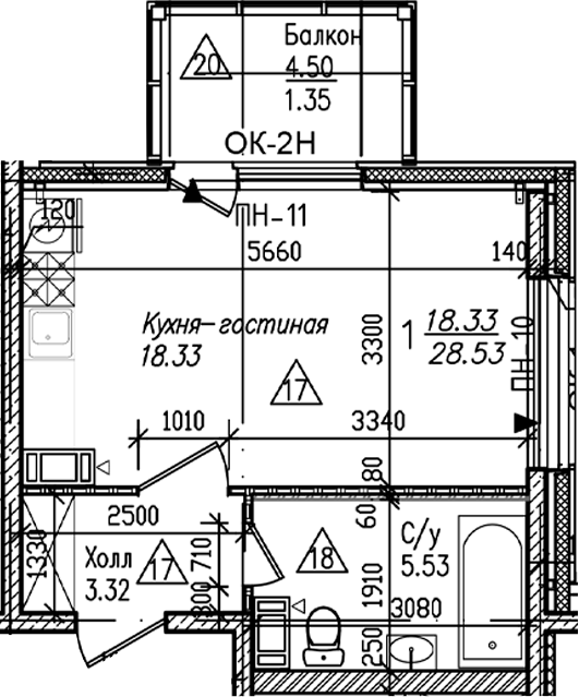 Планировка — УЮТ, Студия, 27 м²
