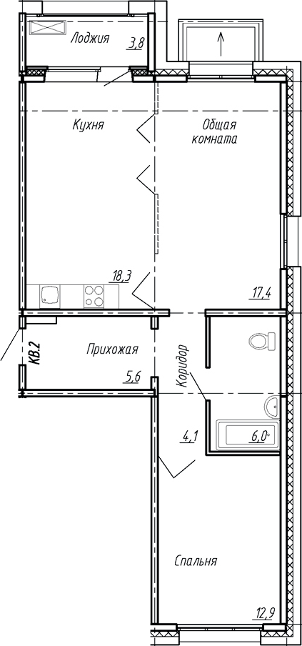 Планировка — Сибирь, 3-комн., 64 м²