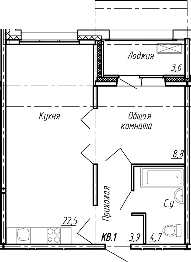 Планировка — Сибирь, 2-комн., 40 м²