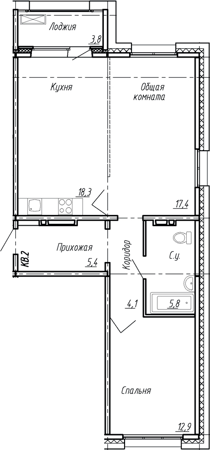 Планировка — Сибирь, 3-комн., 64 м²